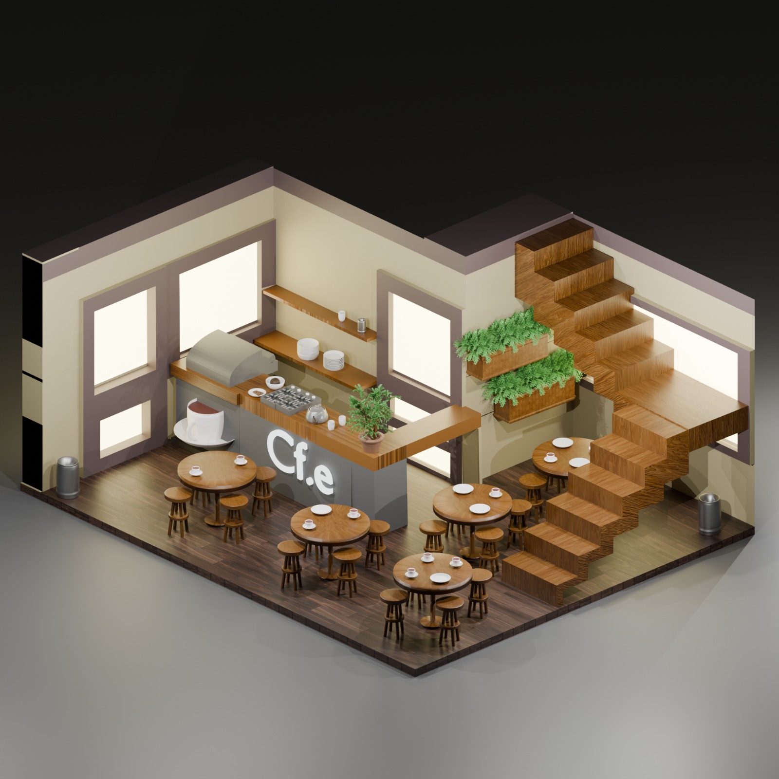 Render isometrik cafe